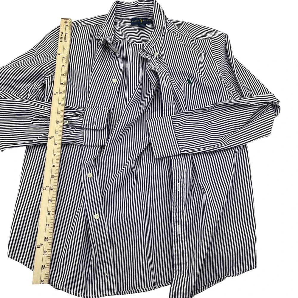 Ralph Lauren Boys XL 18-20 Navy White Striped Button Down Shirt Long Sleeve Pony